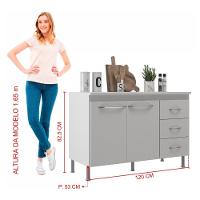 Balcão Modulado Para Cozinha Com Tampo Fidelitá Viena 120cm 2 Portas 3 Gavetas Branco - 4