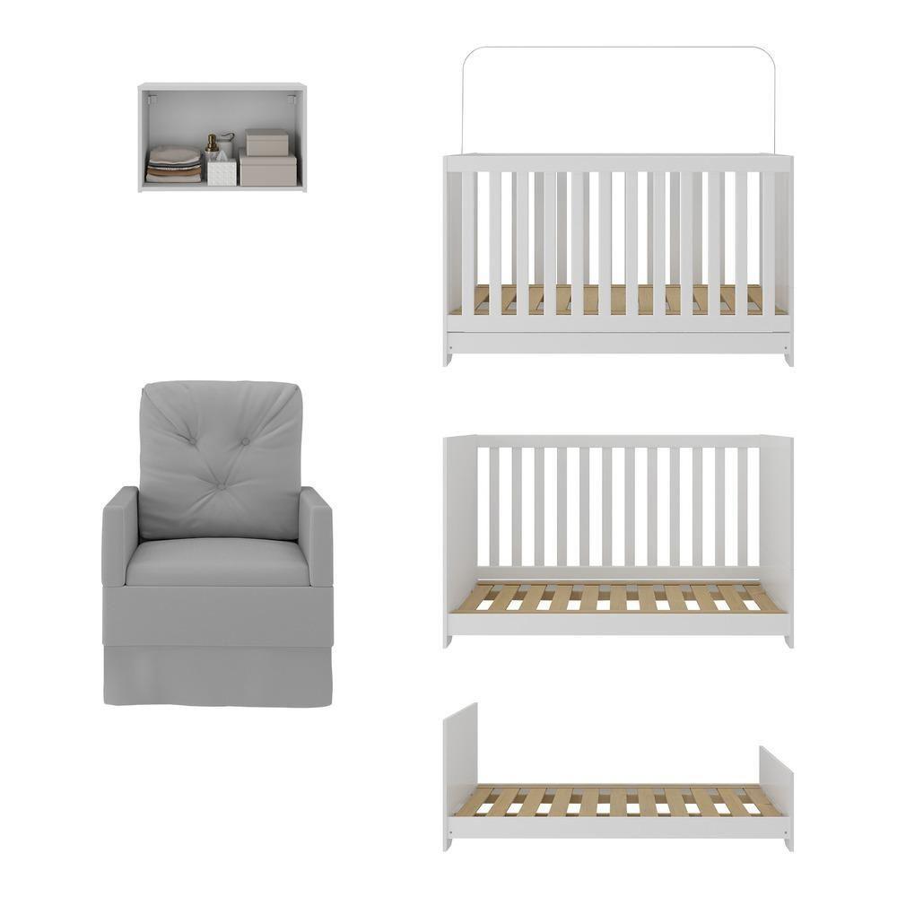 Berço 3 Em 1 Com Colchão Poltrona E Armário Aéreo 2 Portas Multimóveis Mp4165 Branco/cinza Branco/cinza - 3