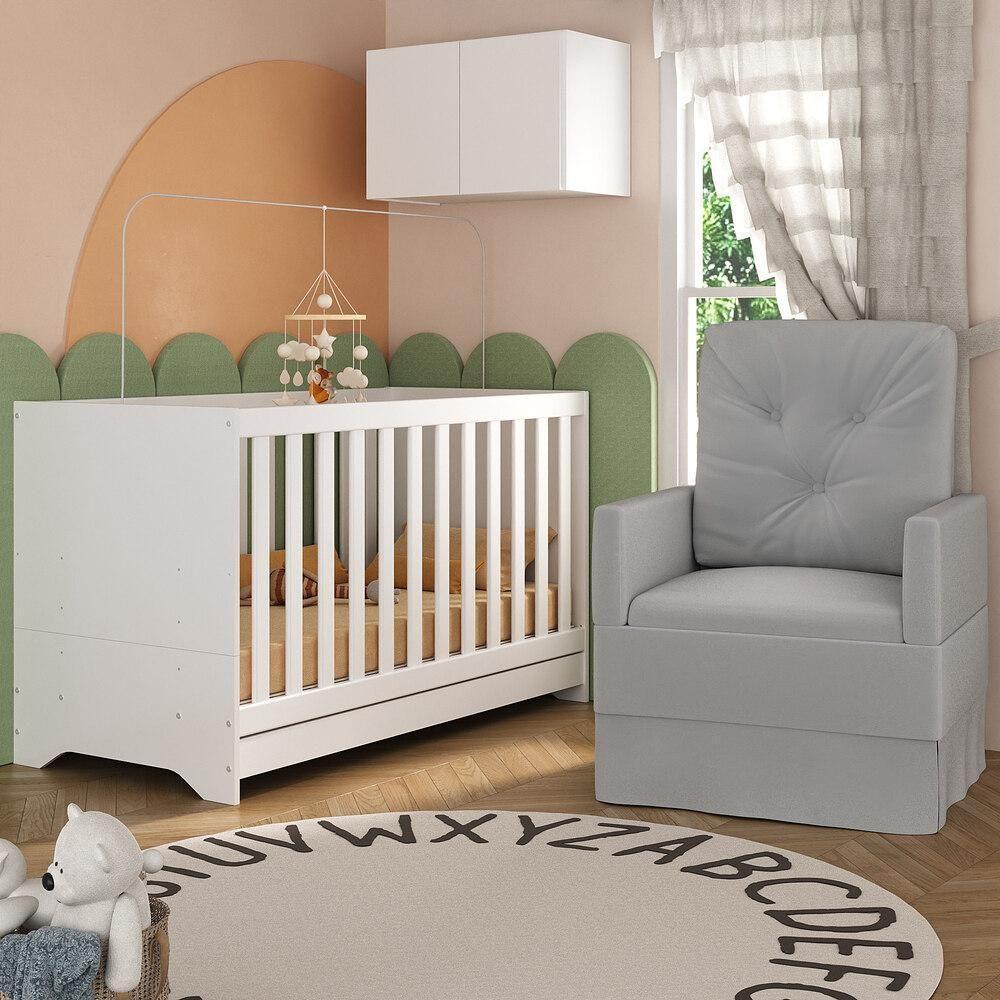 Berço 3 Em 1 Com Colchão Poltrona E Armário Aéreo 2 Portas Multimóveis Mp4165 Branco/cinza Branco/cinza - 5