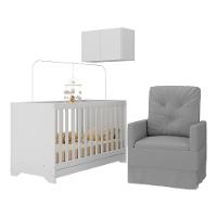Berço 3 Em 1 Com Colchão Poltrona E Armário Aéreo 2 Portas Multimóveis Mp4165 Branco/cinza Branco/cinza - 1