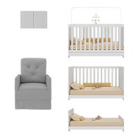 Berço 3 Em 1 Com Colchão Poltrona E Armário Aéreo 2 Portas Multimóveis Mp4165 Branco/cinza Branco/cinza - 2