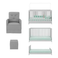 Berço 3 Em 1 Com Colchão Poltrona Puff E Armário Aéreo 2 Portas Multimóveis Mp4166 Branco/cinza Branco/cinza - 5