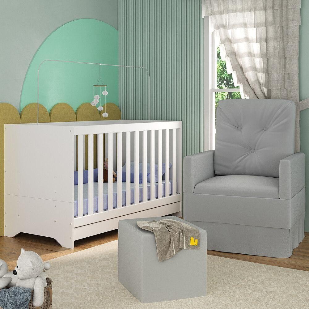 Berço 3 Em 1 Com Colchão Poltrona Amamentação E Puff Multimóveis Mp4160 Branco/cinza Branco/cinza - 2