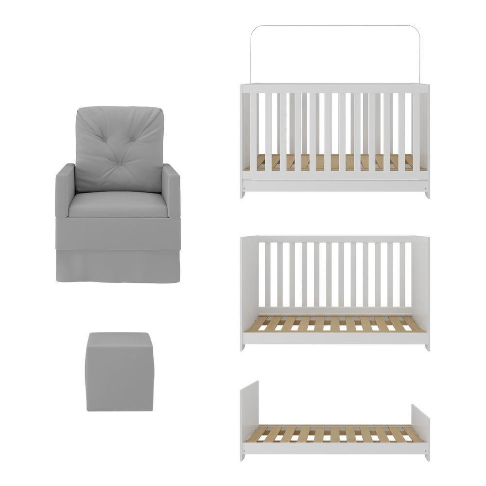 Berço 3 Em 1 Com Colchão Poltrona Amamentação E Puff Multimóveis Mp4160 Branco/cinza Branco/cinza - 3