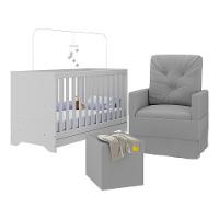 Berço 3 Em 1 Com Colchão Poltrona Amamentação E Puff Multimóveis Mp4160 Branco/cinza Branco/cinza - 1