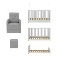 Berço 3 Em 1 Com Colchão Poltrona Amamentação E Puff Multimóveis Mp4160 Branco/cinza Branco/cinza - 3