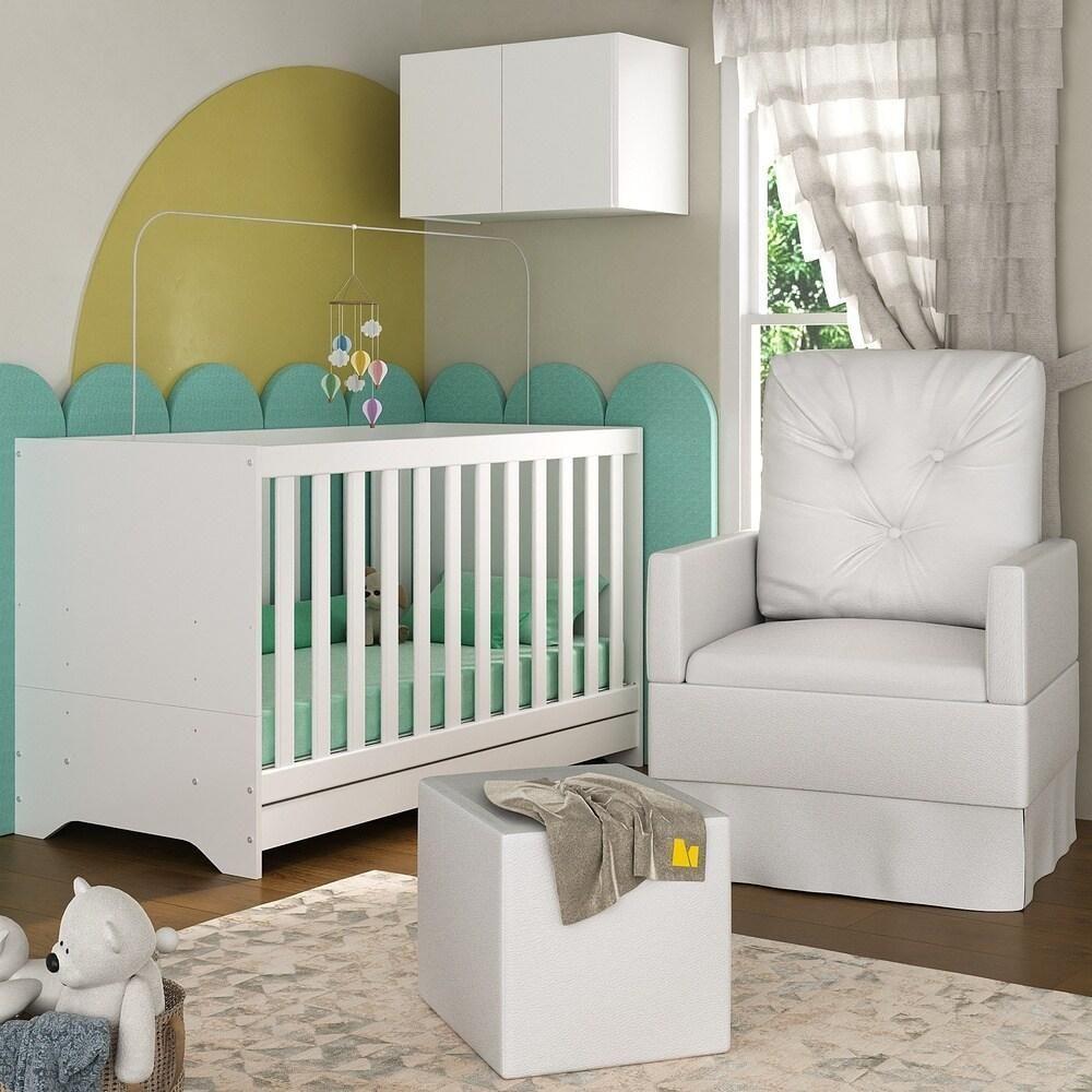 Berço 3 Em 1 Com Colchão Poltrona Puff E Armário Aéreo 2 Portas Multimóveis Mp4166 Branco Branco - 2