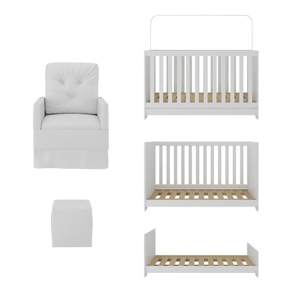 Berço 3 Em 1 Com Colchão Poltrona Puff E Armário Aéreo 2 Portas Multimóveis Mp4166 Branco Branco - 3