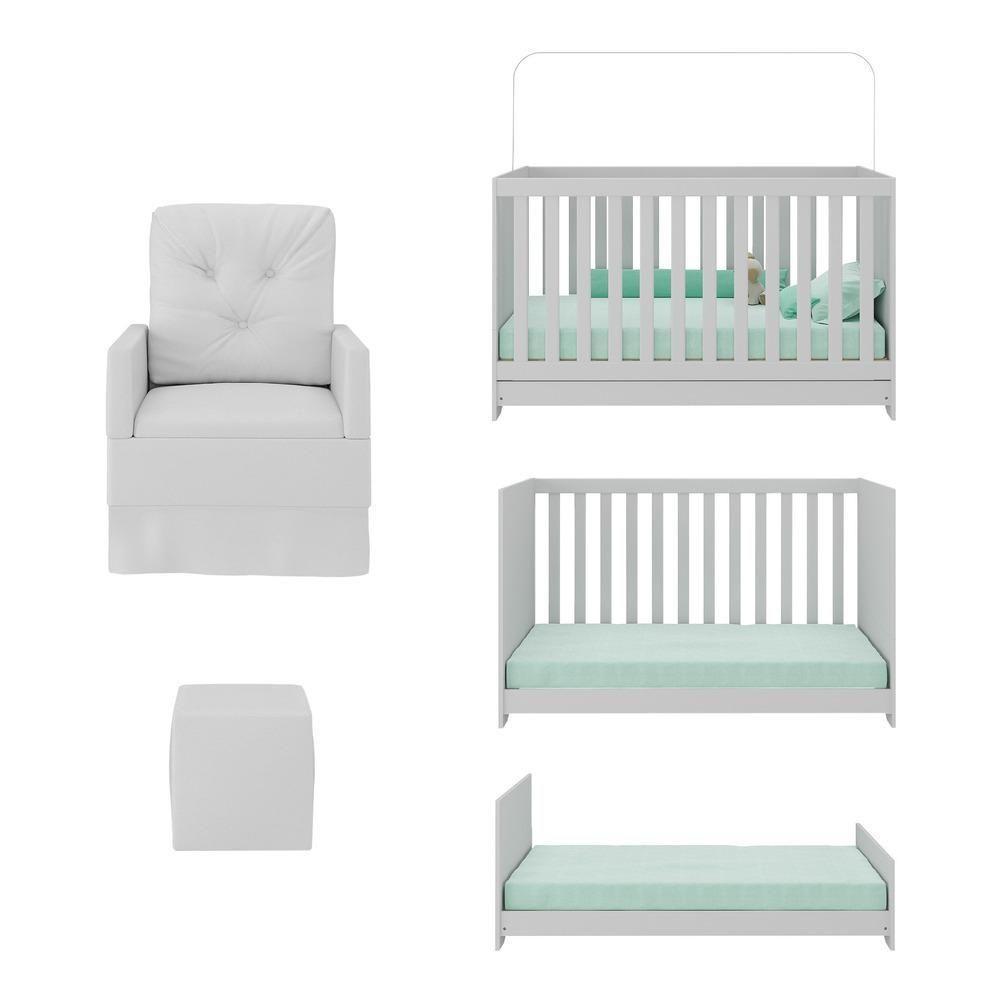 Berço 3 Em 1 Com Colchão Poltrona Puff E Armário Aéreo 2 Portas Multimóveis Mp4166 Branco Branco - 5