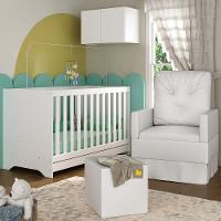 Berço 3 Em 1 Com Colchão Poltrona Puff E Armário Aéreo 2 Portas Multimóveis Mp4166 Branco Branco - 2