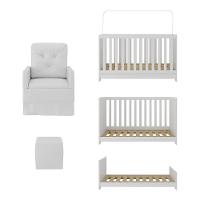 Berço 3 Em 1 Com Colchão Poltrona Puff E Armário Aéreo 2 Portas Multimóveis Mp4166 Branco Branco - 3