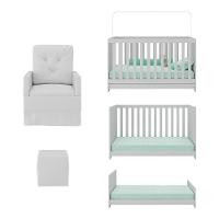 Berço 3 Em 1 Com Colchão Poltrona Puff E Armário Aéreo 2 Portas Multimóveis Mp4166 Branco Branco - 5