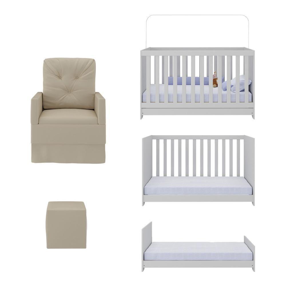 Berço 3 Em 1 Com Colchão Poltrona Amamentação E Puff Multimóveis Mp4160 Branco/bege Branco/bege - 2