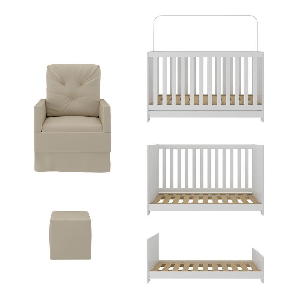 Berço 3 Em 1 Com Colchão Poltrona Amamentação E Puff Multimóveis Mp4160 Branco/bege Branco/bege - 4