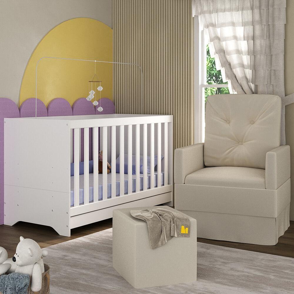Berço 3 Em 1 Com Colchão Poltrona Amamentação E Puff Multimóveis Mp4160 Branco/bege Branco/bege - 5