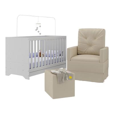 Berço Multifuncional 3 em 1 Mp4160 em MDP com Colchão Incluso Branco com Poltrona e Puff