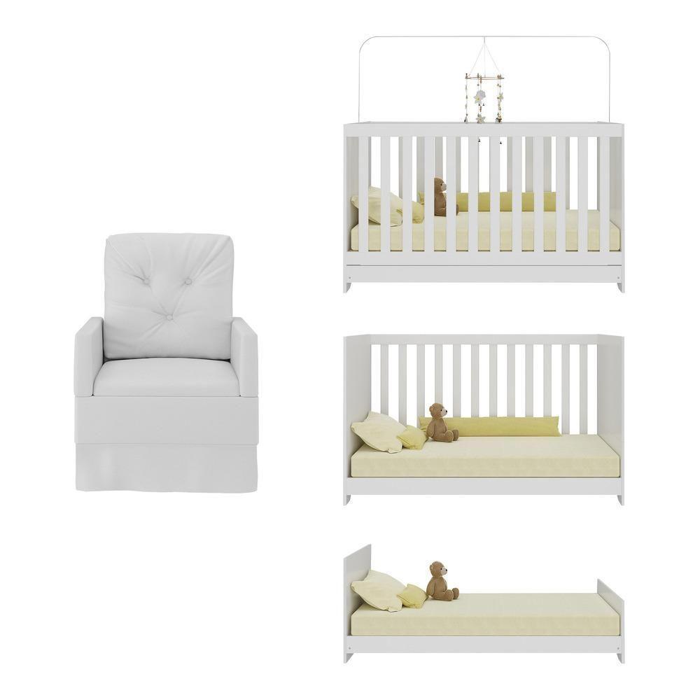 Berço 3 Em 1 Com Colchão E Poltrona Amamentação Multimóveis Mp4159 Branco Branco - 4