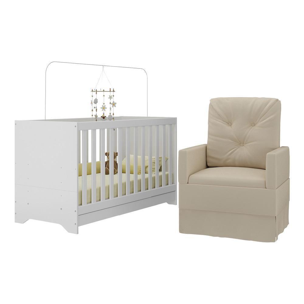 Berço 3 Em 1 Com Colchão E Poltrona Amamentação Multimóveis Mp4159 Branco/bege Branco/bege - 1