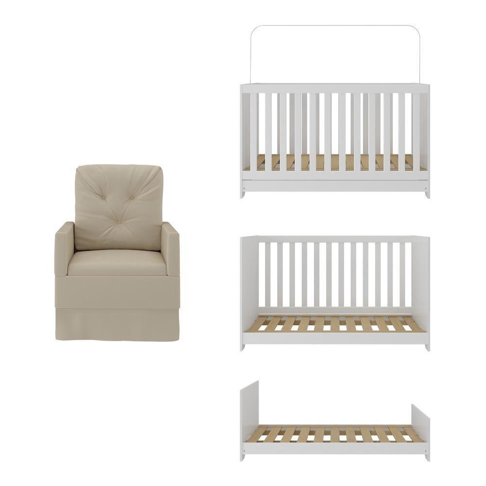 Berço 3 Em 1 Com Colchão E Poltrona Amamentação Multimóveis Mp4159 Branco/bege Branco/bege - 3