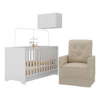 Berço 3 Em 1 Com Colchão Poltrona E Armário Aéreo 2 Portas Multimóveis Mp4165 Branco/bege Branco/bege - 1