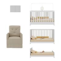 Berço 3 Em 1 Com Colchão Poltrona E Armário Aéreo 2 Portas Multimóveis Mp4165 Branco/bege Branco/bege - 2
