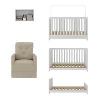 Berço 3 Em 1 Com Colchão Poltrona E Armário Aéreo 2 Portas Multimóveis Mp4165 Branco/bege Branco/bege - 5