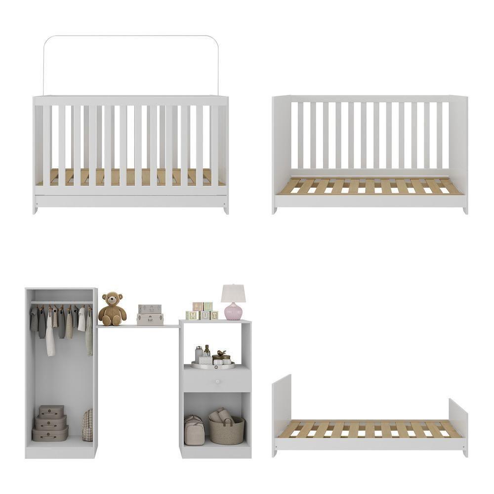 Berço 3 Em 1 Com Colchão E Guarda-roupas 4 Portas 1 Gaveta Multimóveis Mp4162 Branco Branco - 2