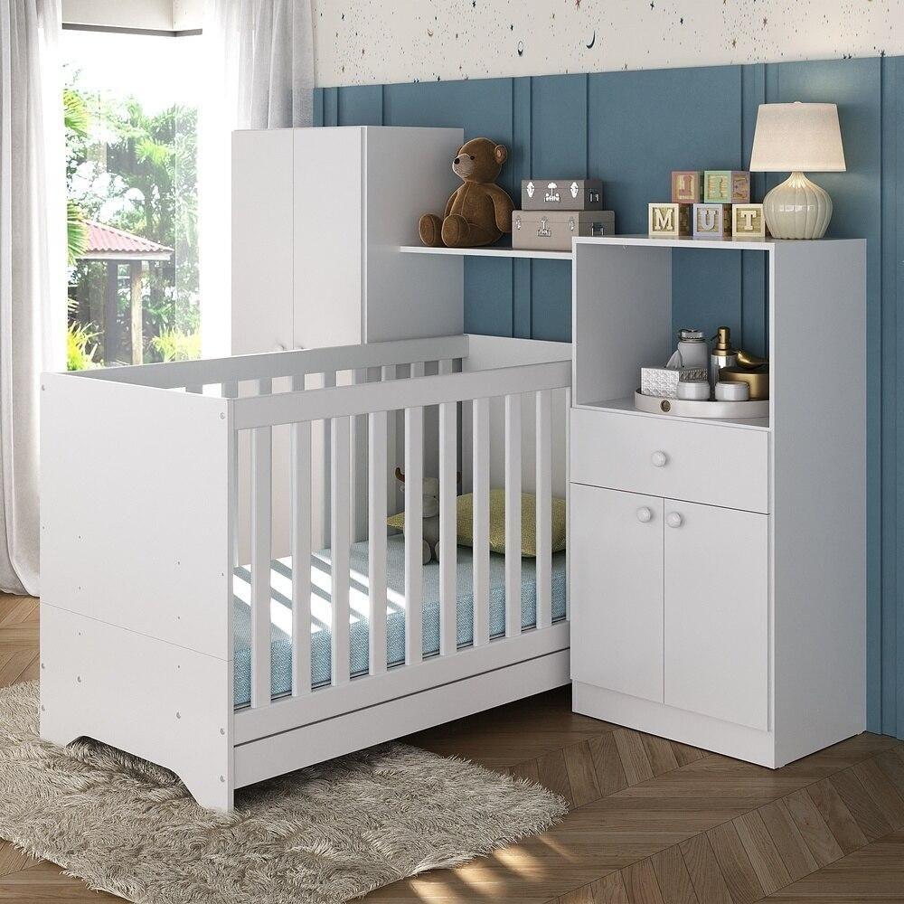 Berço 3 Em 1 Com Colchão E Guarda-roupas 4 Portas 1 Gaveta Multimóveis Mp4162 Branco Branco - 5