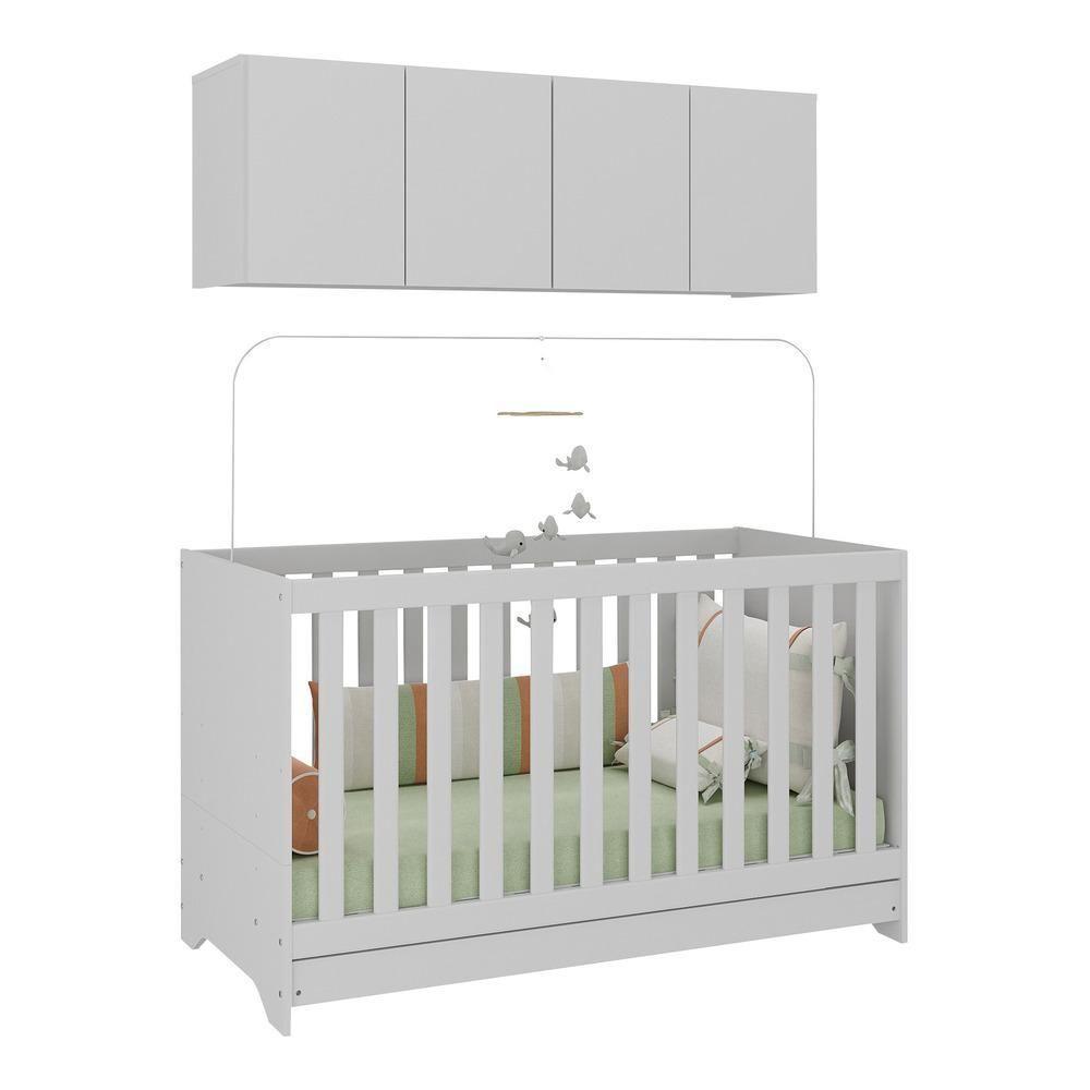 Berço 3 Em 1 Com Colchão E Armário Aéreo 4 Portas Multimóveis Mp4158 Branco Branco - 1