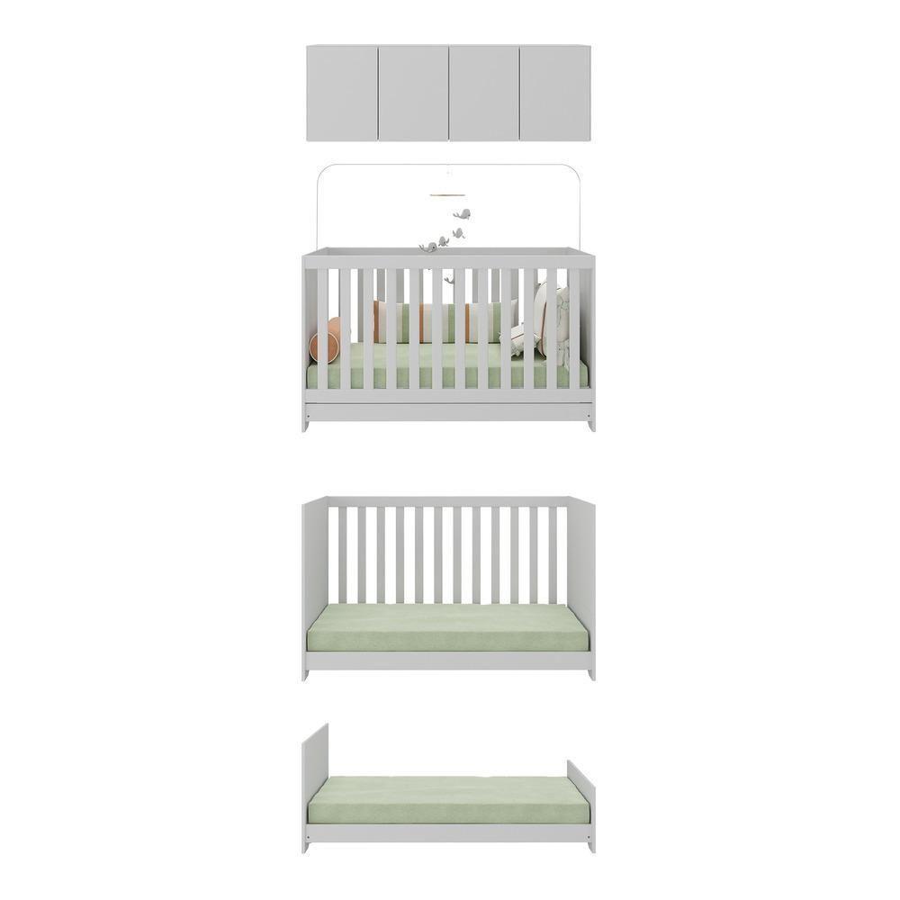 Berço 3 Em 1 Com Colchão E Armário Aéreo 4 Portas Multimóveis Mp4158 Branco Branco - 3
