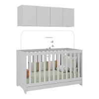 Berço 3 Em 1 Com Colchão E Armário Aéreo 4 Portas Multimóveis Mp4158 Branco Branco - 1