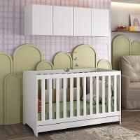 Berço 3 Em 1 Com Colchão E Armário Aéreo 4 Portas Multimóveis Mp4158 Branco Branco
