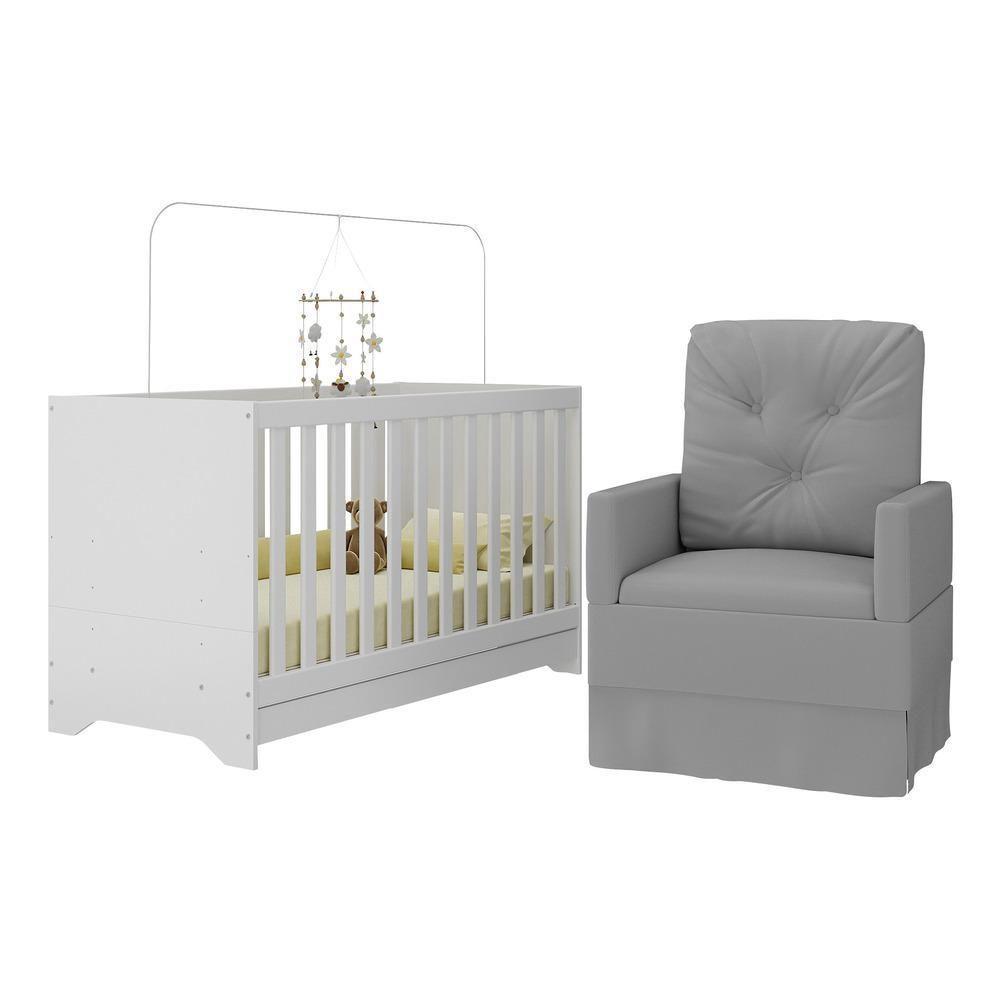 Berço 3 Em 1 Com Colchão E Poltrona Amamentação Multimóveis Mp4159 Branco/cinza Branco/cinza - 1