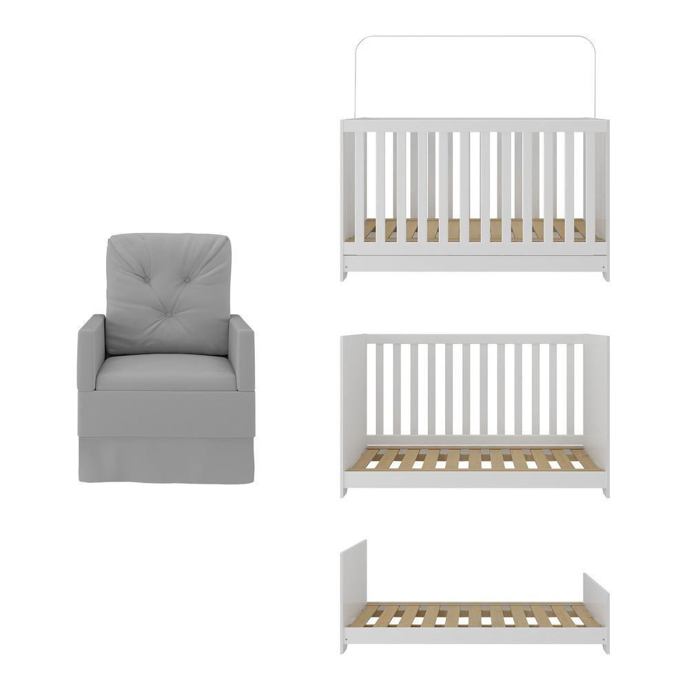 Berço 3 Em 1 Com Colchão E Poltrona Amamentação Multimóveis Mp4159 Branco/cinza Branco/cinza - 2