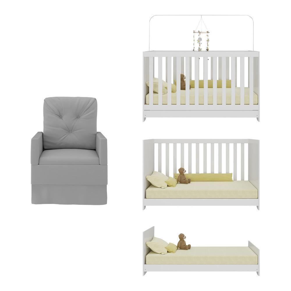 Berço 3 Em 1 Com Colchão E Poltrona Amamentação Multimóveis Mp4159 Branco/cinza Branco/cinza - 4