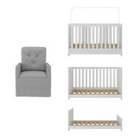 Berço 3 Em 1 Com Colchão E Poltrona Amamentação Multimóveis Mp4159 Branco/cinza Branco/cinza - 2