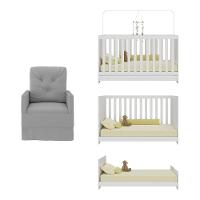 Berço 3 Em 1 Com Colchão E Poltrona Amamentação Multimóveis Mp4159 Branco/cinza Branco/cinza