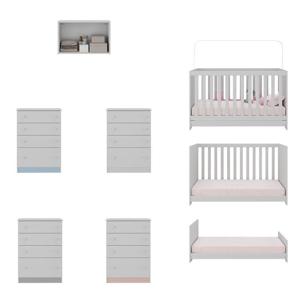 Berço 3 Em 1 Com Colchão Armário Aéreo E Cômoda Multimóveis Mp4164 Branco Branco - 3