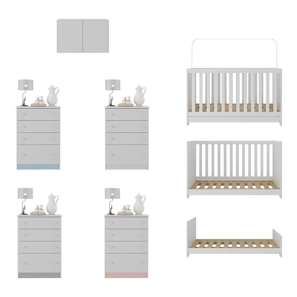 Berço 3 Em 1 Com Colchão Armário Aéreo E Cômoda Multimóveis Mp4164 Branco Branco - 5