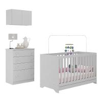 Berço 3 Em 1 Com Colchão Armário Aéreo E Cômoda Multimóveis Mp4164 Branco Branco - 2