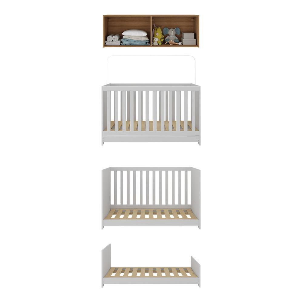 Berço 3 Em 1 Com Colchão E Armário Aéreo 4 Portas Multimóveis Mp4158 Branco/rustic Branco/rustic - 4