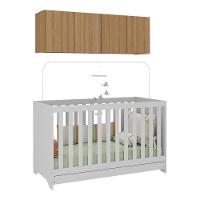 Berço 3 Em 1 Com Colchão E Armário Aéreo 4 Portas Multimóveis Mp4158 Branco/rustic Branco/rustic - 1