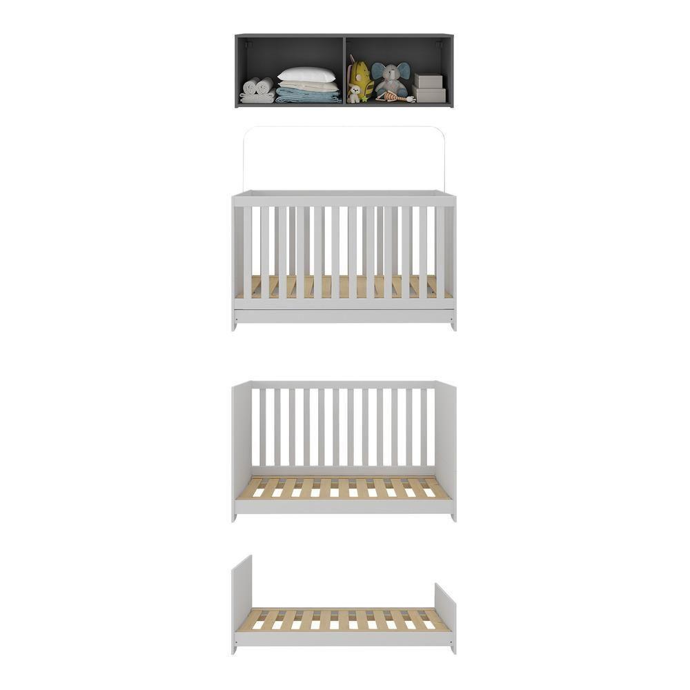 Berço 3 Em 1 Com Colchão E Armário Aéreo 4 Portas Multimóveis Mp4158 Branco/grafite Branco/grafite - 4