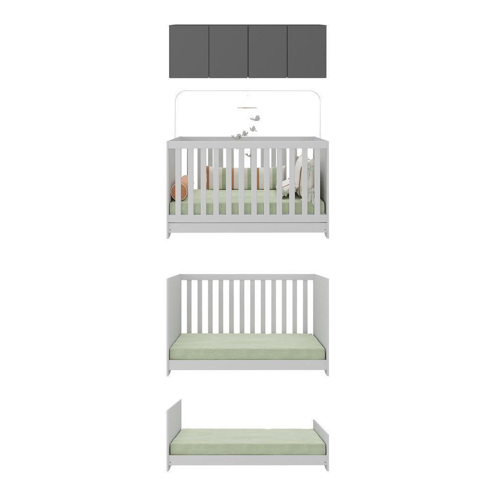 Berço 3 Em 1 Com Colchão E Armário Aéreo 4 Portas Multimóveis Mp4158 Branco/grafite Branco/grafite - 5