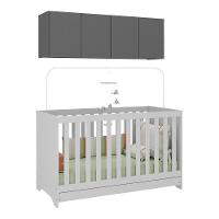 Berço 3 Em 1 Com Colchão E Armário Aéreo 4 Portas Multimóveis Mp4158 Branco/grafite Branco/grafite - 1