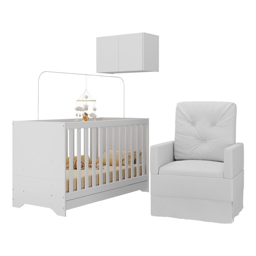 Berço 3 Em 1 Com Colchão Poltrona E Armário Aéreo 2 Portas Multimóveis Mp4165 Branco Branco - 1