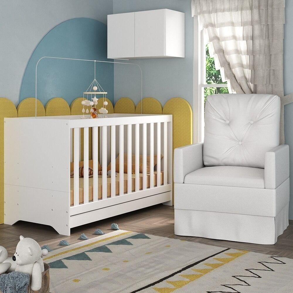 Berço 3 Em 1 Com Colchão Poltrona E Armário Aéreo 2 Portas Multimóveis Mp4165 Branco Branco - 2