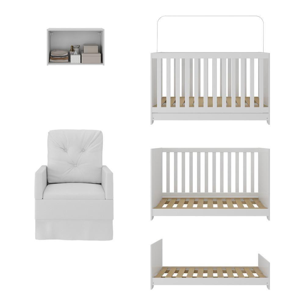 Berço 3 Em 1 Com Colchão Poltrona E Armário Aéreo 2 Portas Multimóveis Mp4165 Branco Branco - 3