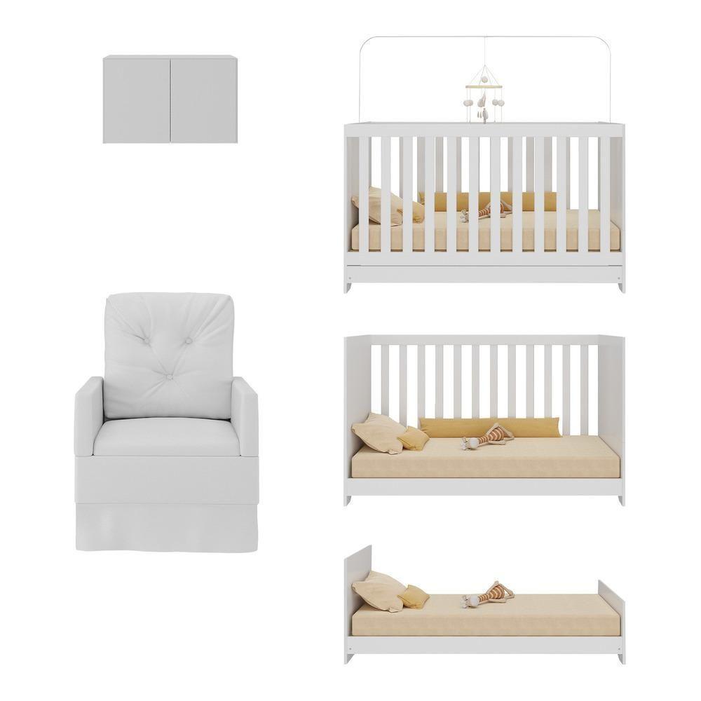 Berço 3 Em 1 Com Colchão Poltrona E Armário Aéreo 2 Portas Multimóveis Mp4165 Branco Branco - 5