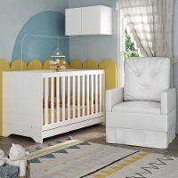 Berço 3 Em 1 Com Colchão Poltrona E Armário Aéreo 2 Portas Multimóveis Mp4165 Branco Branco - 2